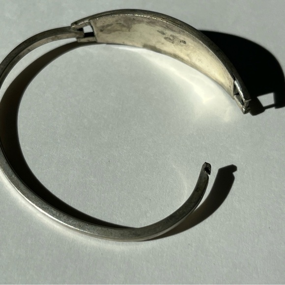 Vintage Alpaca Mexico Silver Abalone Inlay Hinge Bangle Bracelet - Picture 7 of 9